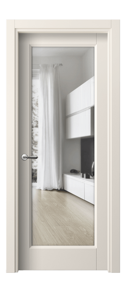 Межкомнатная дверь Галант 1402 ПЭТ кремово-белый Прозрачное стекло Цена 28149 ₽ | Volhovec