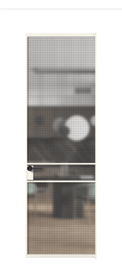 Алюминиевая дверь АЛПЛ040.02 Алюминий пудровый белый Декоративное стекло с сеткой "Mesh silver", триплекс Цена 129200  | Volhovec