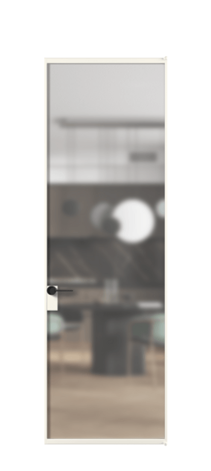 Алюминиевая дверь АЛПЛ040.01 Алюминий пудровый белый Сатинированное стекло "Matelux Crystal Vision", калёное, матовое, каленое 6 мм Цена 153990  | Volhovec