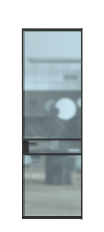 Алюминиевая дверь АЛПЛ040.02 Алюминий Черный Сатинированное голубое стекло, триплекс Цена 132140  | Volhovec