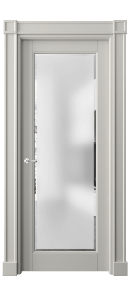 Межкомнатная дверь Тоскана Плано 6300 Матовый тёплый серый Сатинированное стекло с фацетом Цена 145130 ₽ | Volhovec