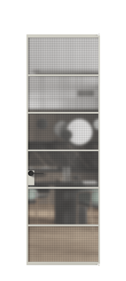 Алюминиевая дверь АЛПЛ040.04 Алюминий тёплый серый Декоративное стекло с сеткой "Mesh silver", триплекс Цена 148420  | Volhovec