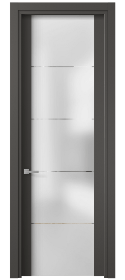 Межкомнатная дверь Planum 4114 ПЭТ графитовый Сатинированное стекло с гравировкой «КВАДРО», триплекс Цена 31751 ₽ | Volhovec