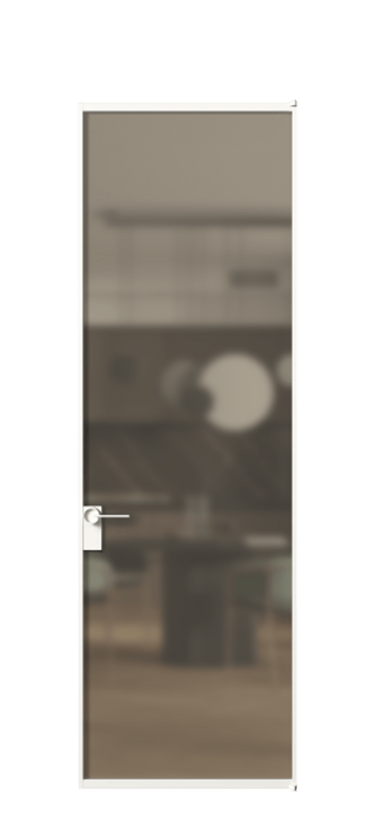 Алюминиевая дверь АЛПЛ040.01 Алюминий Белый Сатинированное бронзовое стекло, триплекс, 6 мм Цена 103132  | Volhovec