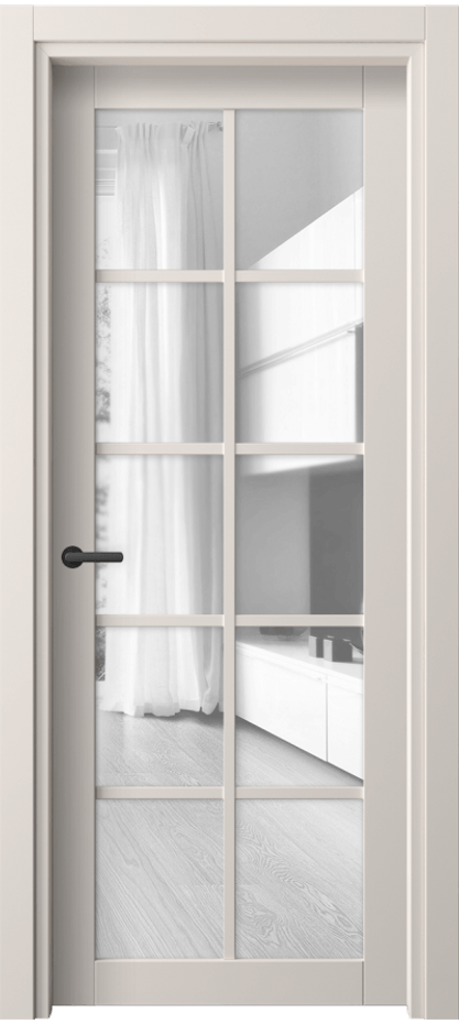 Межкомнатная дверь Нео 2106 ПЭТ тёплый-белый Прозрачное стекло, триплекс Цена 32700 ₽ | Volhovec