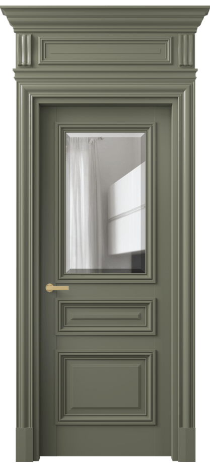 Межкомнатная дверь Антик 7304 Матовый оливковый тёмный Прозрачное стекло с фацетом Цена 178540 ₽ | Volhovec