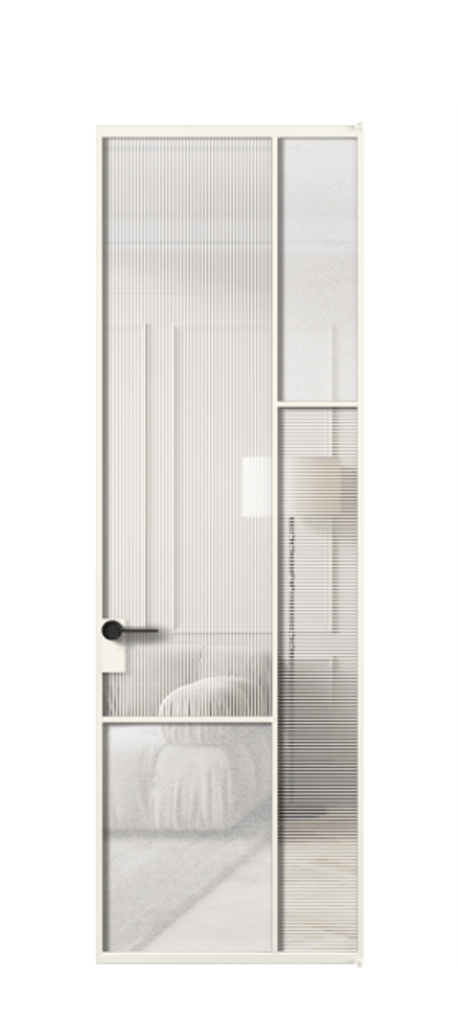 Межкомнатная дверь Mosaic АЛПЛ041.12 Алюминий пудровый белый Рифлёное стекло "Дюна", триплекс, 6 мм + Фактурное стекло "Лёд", триплекс Цена 191260 ₽ | Volhovec