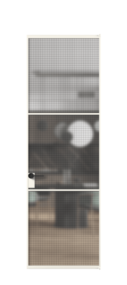 Алюминиевая дверь АЛПЛ040.03 Алюминий пудровый белый Декоративное стекло с сеткой "Mesh silver", триплекс Цена 143410  | Volhovec