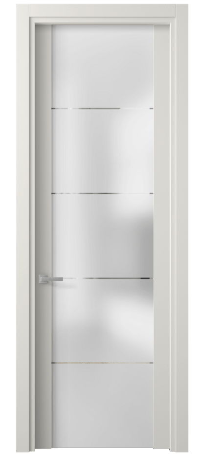 Межкомнатная дверь Planum 4114 Софт-тач белоснежный Сатинированное стекло с гравировкой «КВАДРО», триплекс 8 мм Цена 29570 ₽ | Volhovec