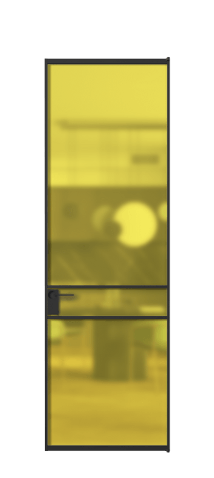 Алюминиевая дверь АЛПЛ040.02 Алюминий Черный Сатинированное жёлтое стекло, триплекс Цена 132140  | Volhovec