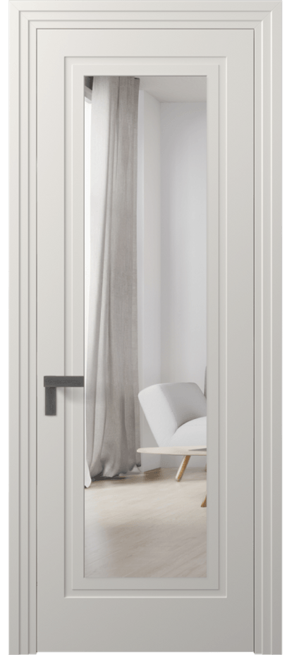 Межкомнатная дверь Rocca 8303 Матовый пудровый белый Двустороннее зеркало, триплекс Цена 78451 ₽ | Volhovec