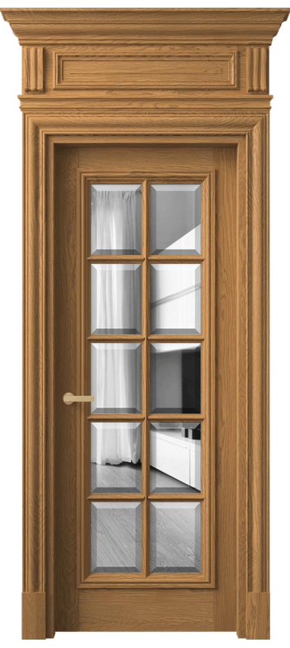 Межкомнатная дверь Антик 7310 Дуб солнечный матовый Двустороннее зеркало с фацетом, триплекс Цена 325760 ₽ | Volhovec