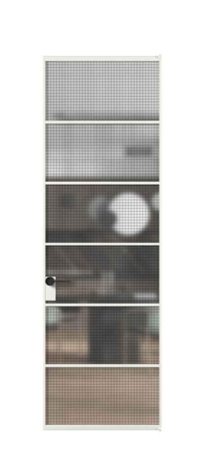 Алюминиевая дверь АЛПЛ040.04 Алюминий светло-серый Декоративное стекло с сеткой "Mesh silver", триплекс Цена 148420  | Volhovec