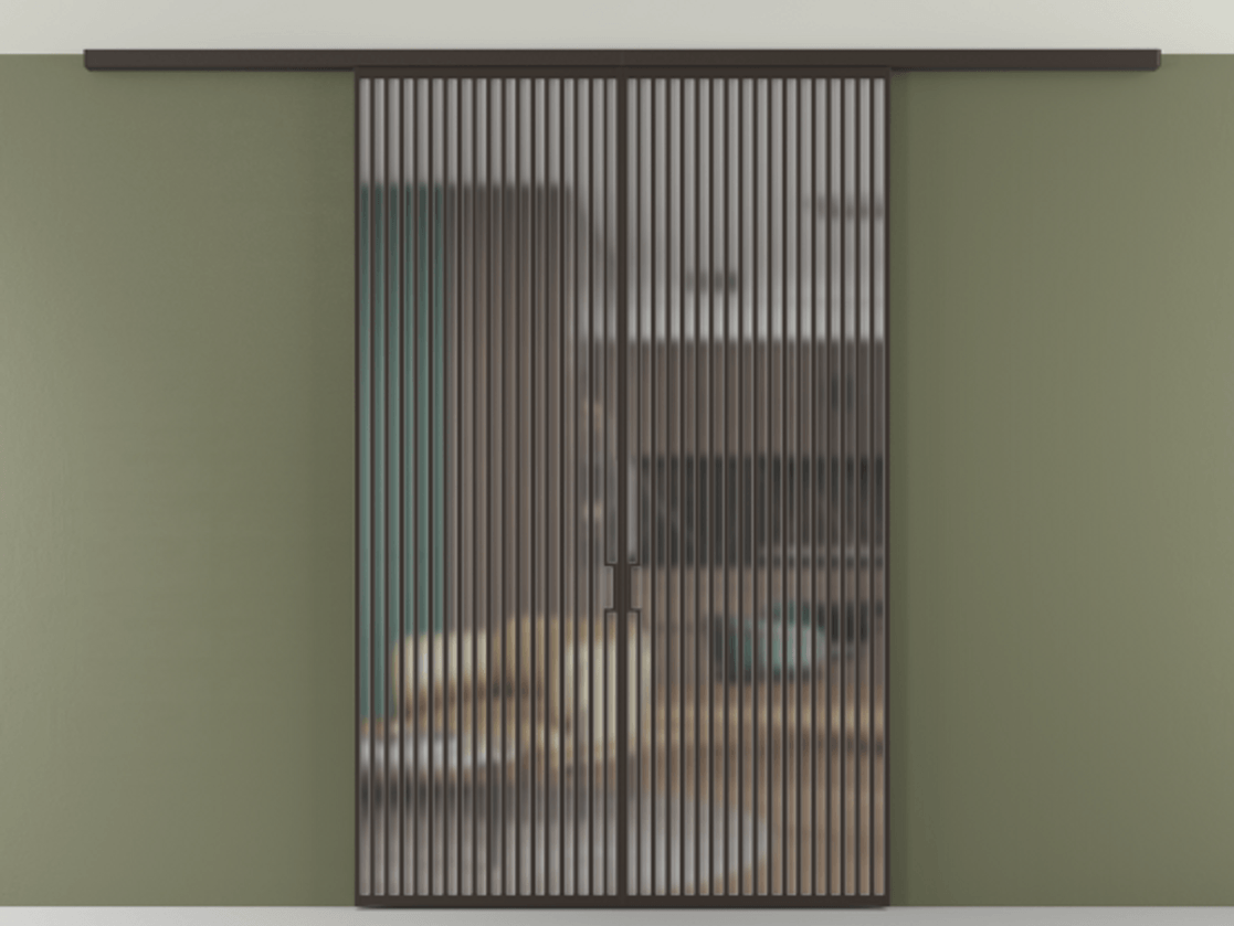 Перегородка Formato вдоль стены на потолок 2 створки АЛПР 040.06 Алюминий антрацит Сатинированное стекло "Мателюкс Кристал Вижн", калёное, матовое, каленое 6 мм Цена 505470 ₽ | Volhovec