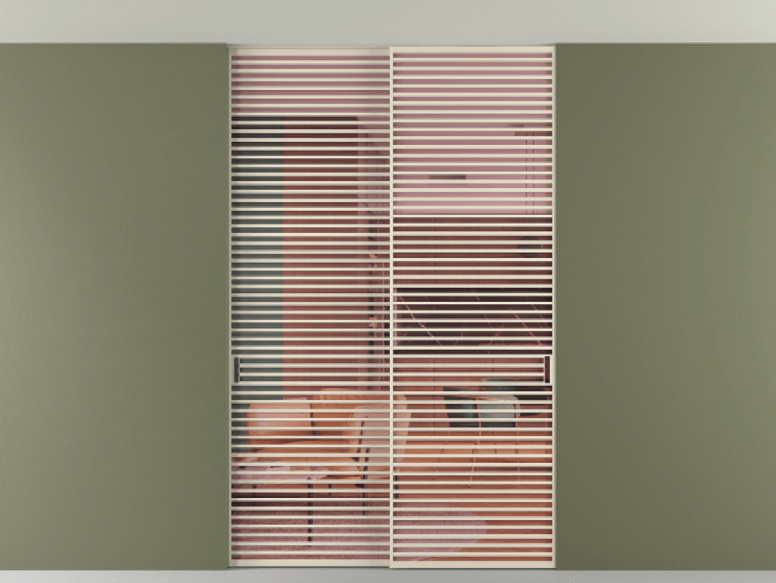 Перегородка Formato внутри проёма скрытое крепление в потолок 2 створки АЛПР 040.07 Алюминий бежево-серый Прозрачное розовое стекло, триплекс Цена 471850 ₽ | Volhovec