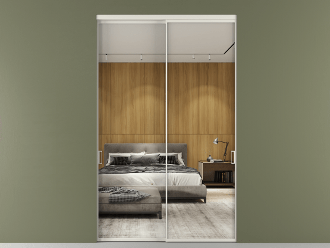 Перегородка Formato внутри проёма 2 створки АЛПР 040.01 Алюминий Белый Двустороннее зеркало, триплекс , триплекс 6 мм Цена 472780 ₽  | Volhovec