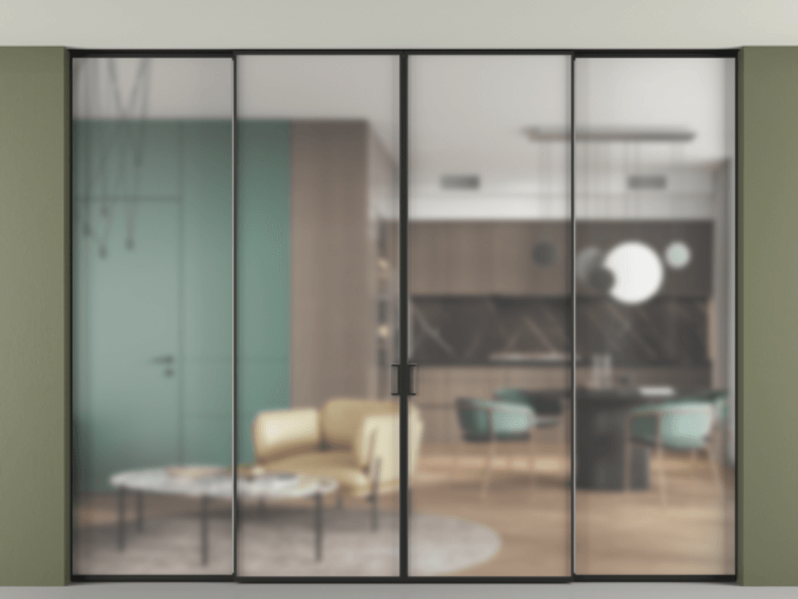 Перегородка Formato внутри проёма скрытое крепление в потолок 4 створки АЛПР 040.01 Алюминий Черный Сатинированное стекло "Matelux Crystal Vision", калёное, матовое, каленое 6 мм. Скрытый короб ЧЕР Цена 568060 ₽ 1. Полотно 4 шт. (800/2100 мм)
2. Комплект установки раздвижной системы
3. Базовый комплект фурнитуры
4.Ручка RONDO. Фабрика дверей Волховец 8 (800) 551 43 19 Перегородка Formato внутри проёма скрытое крепление в потолок 4 створки АЛПР 040.01 Алюминий Черный Сатинированное стекло "Matelux Crystal Vision", калёное, матовое, каленое 6 мм Цена 568060 ₽ | Volhovec