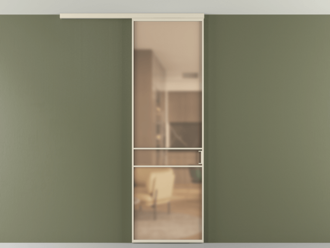 Перегородка Formato вдоль стены на потолок 1 створка АЛПР 040.02 Алюминий бежево-серый Сатинированное оранжевое стекло, триплекс Цена 111090 ₽ | Volhovec