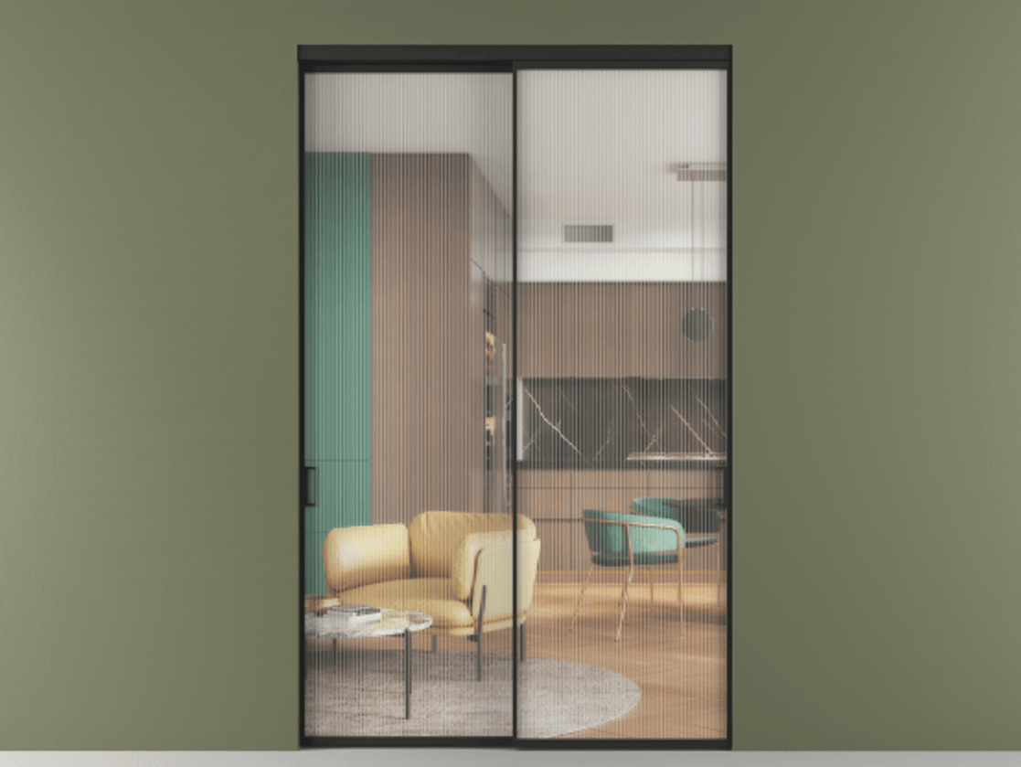 Перегородка Formato внутри проёма двустворчатая АЛПР 040.01 Алюминий Черный Рифлёное стекло "Moru", триплекс Цена 88954600 so'm  | Volhovec