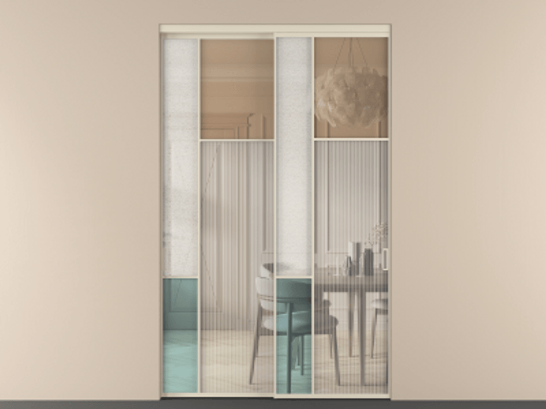 Перегородка Mosaic внутри проёма 2 створки АЛПР 041.11 Алюминий бежево-серый Комбинация стекол Группы 1 и Группы 3 Цена 506160 ₽ | Volhovec