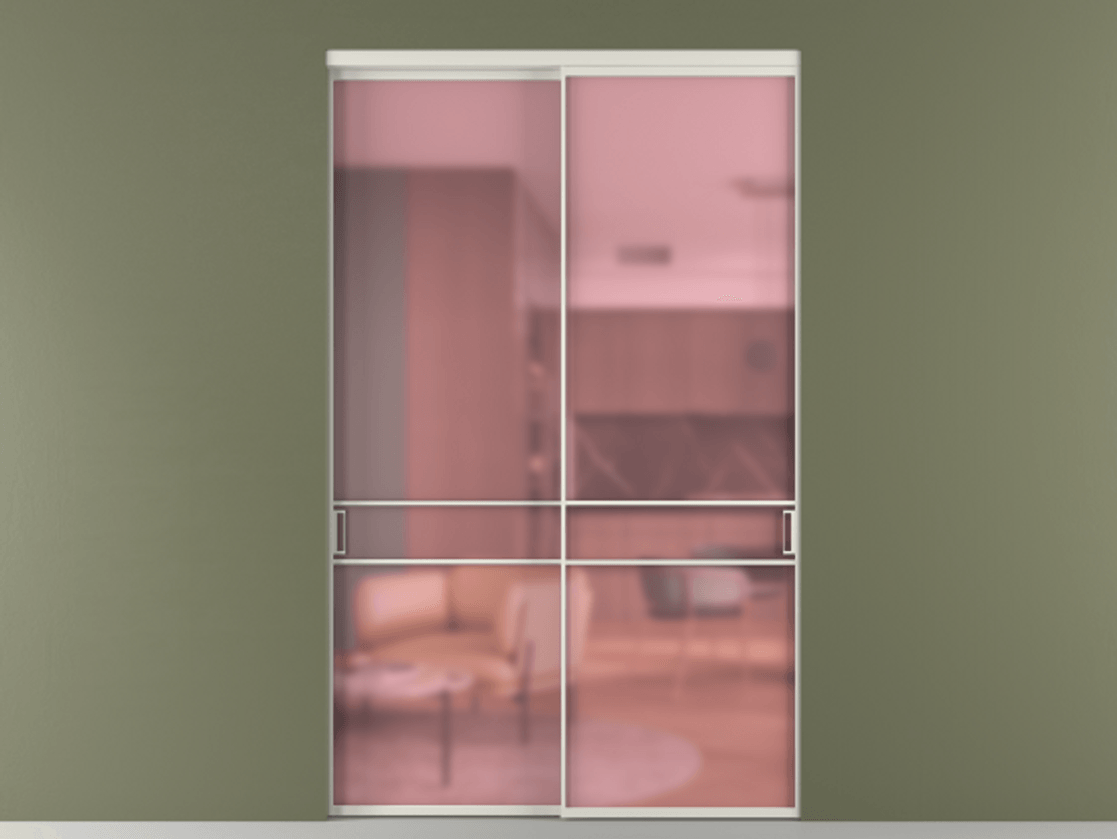 Перегородка Formato внутри проёма 2 створки АЛПР 040.02 Алюминий Белый Сатинированное розовое стекло, триплекс Цена 452760 ₽  | Volhovec