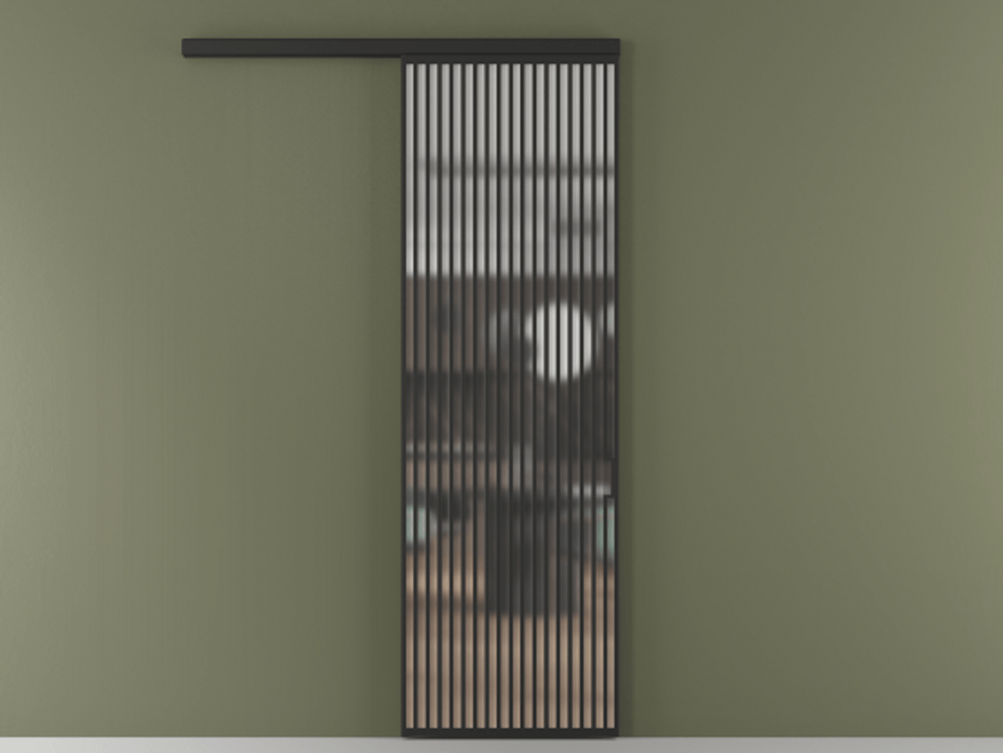 Перегородка Formato вдоль стены одностворчатая АЛПР 040.06 Алюминий Черный Сатинированное стекло "Matelux Crystal Vision", калёное, матовое, каленое 6 мм Цена 228910 ₽  | Volhovec