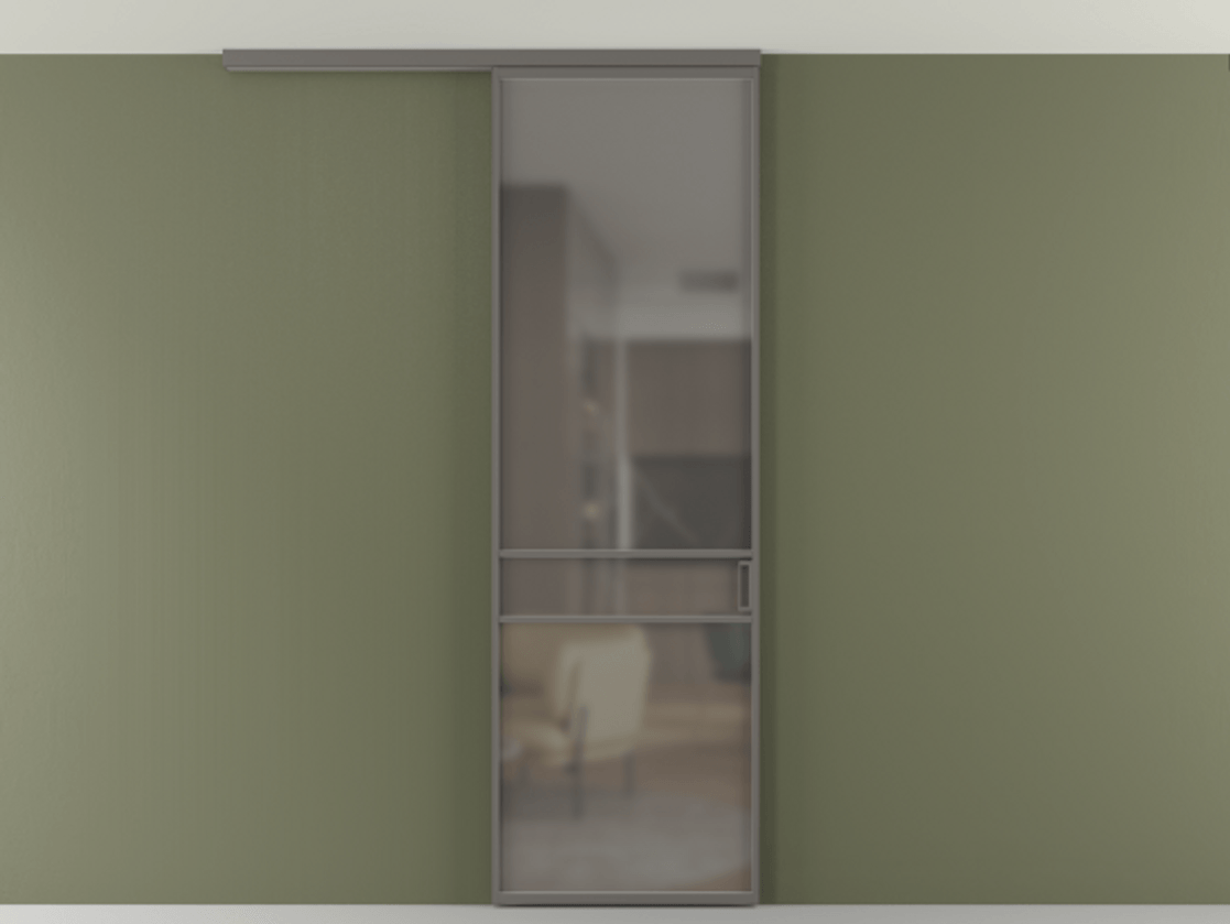 Перегородка Формато вдоль стены на потолок 1 створка АЛПР 040.02 Алюминий классический серый Сатинированное серое стекло, триплекс Цена 129260 ₽ | Volhovec