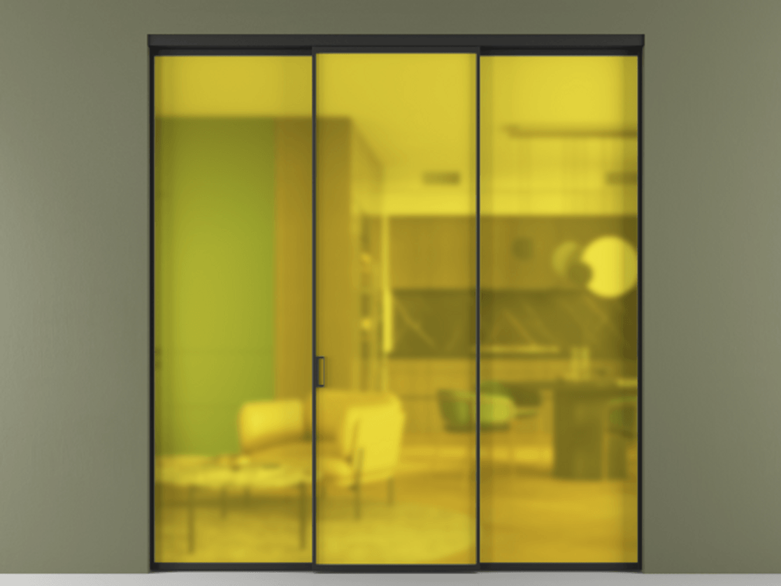 Перегородка Formato внутри проёма 3 створки АЛПР 040.01 Алюминий Черный Сатинированное жёлтое стекло, триплекс Цена 237900 ₽ | Volhovec