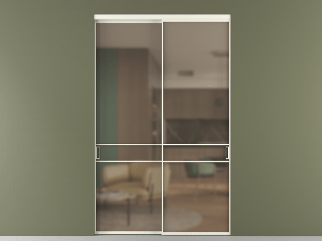 Перегородка Формато внутри проёма 2 створки АЛПР 040.02 Алюминий жемчужный Сатинированное бронзовое стекло, триплекс Цена 467230 ₽  | Volhovec