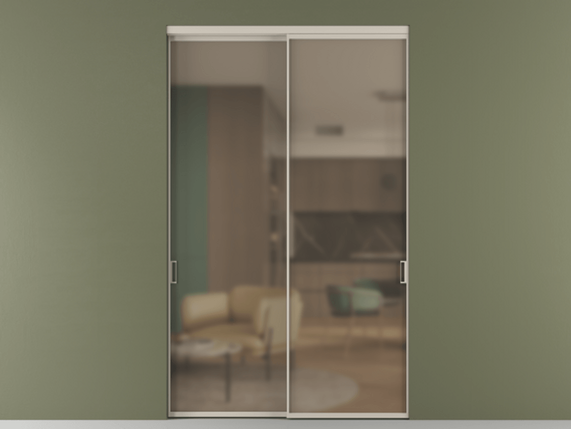 Перегородка Formato внутри проёма двустворчатая АЛПР 040.01 Алюминий светло-бежевый Сатинированное бронзовое стекло, триплекс Цена 487850 ₽  | Volhovec