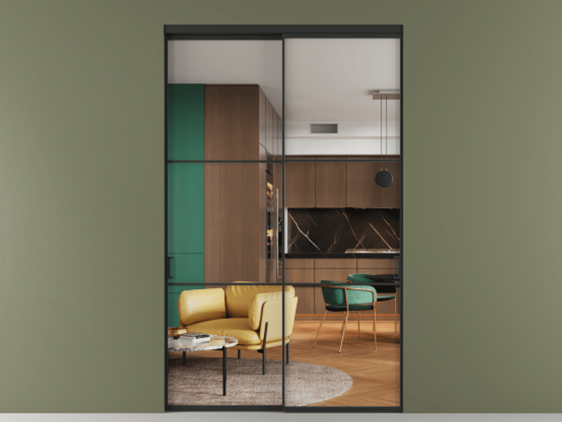 Перегородка Formato внутри проёма двустворчатая АЛПР 040.03 Алюминий Черный Прозрачное стекло "Crystal Vision", калёное Цена 492800 ₽  | Volhovec