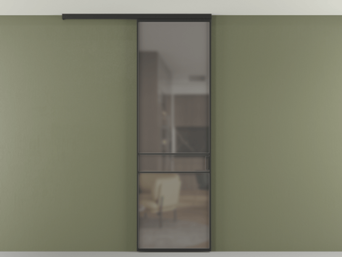 Перегородка Formato вдоль стены на потолок одностворчатая АЛПР 040.02 Алюминий Черный Сатинированное серое стекло, триплекс Цена 119170 ₽ | Volhovec