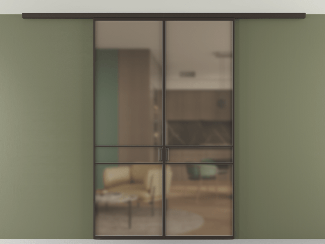 Перегородка Формато вдоль стены на потолок 2 створки АЛПР 040.02 Алюминий антрацит Сатинированное бронзовое стекло, триплекс Цена 205280 ₽ | Volhovec