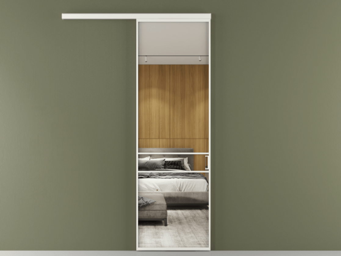 Перегородка Formato вдоль стены 1 створка АЛПР 040.02 Алюминий светло-серый Двустороннее зеркало, триплекс , триплекс 6 мм Цена 112560 ₽  | Volhovec