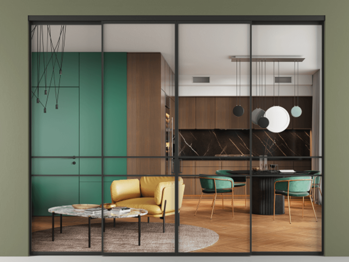 Перегородка Формато внутри проёма 4 створки АЛПР 040.02 Алюминий Черный Прозрачное стекло "Кристал Вижн", калёное Цена 454520 ₽  | Volhovec