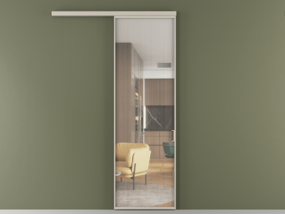 Перегородка Formato вдоль стены 1 створка АЛПР 040.01 Алюминий светло-бежевый Рифлёное стекло "Moru", триплекс Цена 136070 ₽  | Volhovec