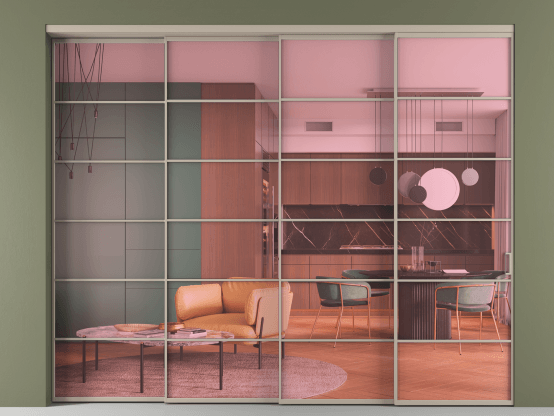 Алюминевая перегородка АЛПР 040.04_АБСК_ПРОЗ РОЗ_new. Цвет Алюминий бисквитный. Материал Алюминий в эмали. Коллекция Перегородка Formato внутри проёма 4 створки с синхронным механизмом. Фото. Алюминевая перегородка АЛПР 040.04_АБСК_ПРОЗ РОЗ_new. Цвет Алюминий бисквитный. Материал Алюминий в эмали. Коллекция Перегородка Formato внутри проёма 4 створки с синхронным механизмом. Картинка.