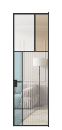 Дверь межкомнатная АЛПЛ041.22 ЧРН 4 стекла. Цвет Алюминий Черный. Материал Алюминий. Коллекция Mosaic. Картинка.