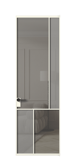Дверь межкомнатная АЛПЛ041.21 АЖМ Серый сатин матовое + Серый прозрачное. Цвет Алюминий жемчужный. Материал Алюминий в эмали. Коллекция Mosaic. Картинка.