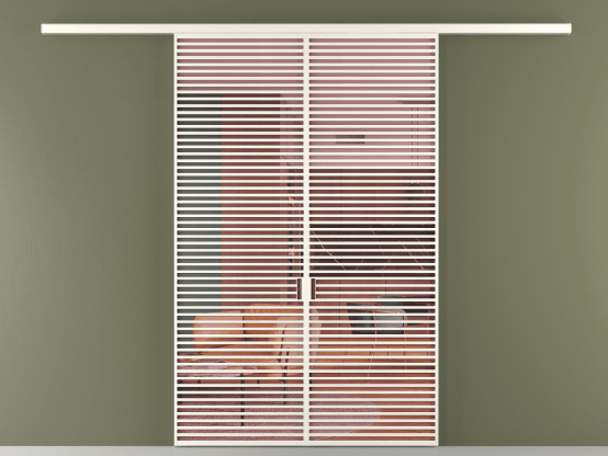 Алюминевая перегородка vd2_07_ Алюминий пудровый белый Прозрачное розовое стекло, триплекс, 6мм. Цвет Алюминий пудровый белый. Материал Алюминий в эмали. Коллекция Перегородка Formato вдоль стены 2 створки. Картинка.