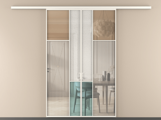 Алюминевая перегородка vd2_7 Алюминий пудровый белый Четыре стекла. Цвет Алюминий пудровый белый. Материал Алюминий в эмали. Коллекция Перегородка Mosaic вдоль стены 2 створки. Картинка.