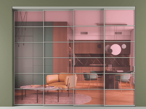 Алюминевая перегородка АЛПР 040.04_АНСР_ПРОЗ РОЗ_new. Цвет Алюминий нейтральный серый. Материал Алюминий в эмали. Коллекция Перегородка Formato внутри проёма 4 створки с синхронным механизмом. Фото. Алюминевая перегородка АЛПР 040.04_АНСР_ПРОЗ РОЗ_new. Цвет Алюминий нейтральный серый. Материал Алюминий в эмали. Коллекция Перегородка Formato внутри проёма 4 створки с синхронным механизмом. Картинка.