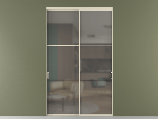 Алюминевая перегородка vn2_03_ Алюминий бежево-серый Серый сатин матовое. Цвет Алюминий бежево-серый. Материал Алюминий в эмали. Коллекция Перегородка Формато внутри проёма 2 створки. Картинка.