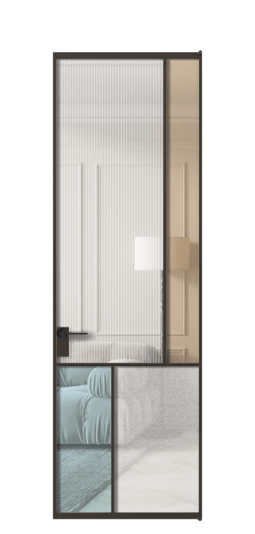 Дверь межкомнатная АЛПЛ041.21 ААН 4 стекла. Цвет Алюминий антрацит. Материал Алюминий в эмали. Коллекция Mosaic. Картинка.