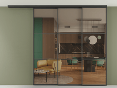 Перегородка Формато вдоль стены на потолок 3 створки с синхронным механизмом