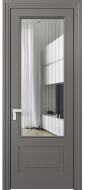 Дверь межкомнатная 8342 МКЛС Прозрачное стекло с гравировкой Rocca. Цвет Матовый классический серый. Материал Гладкая эмаль. Коллекция Rocca. Картинка.